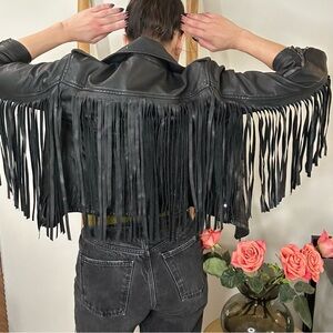 Vintage leather jacket with fringe S